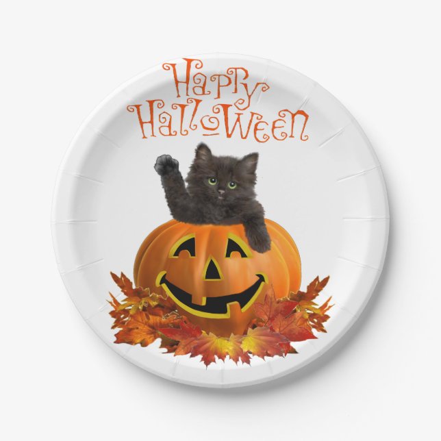 Pumpkin Kitty Pappteller (Vorderseite)