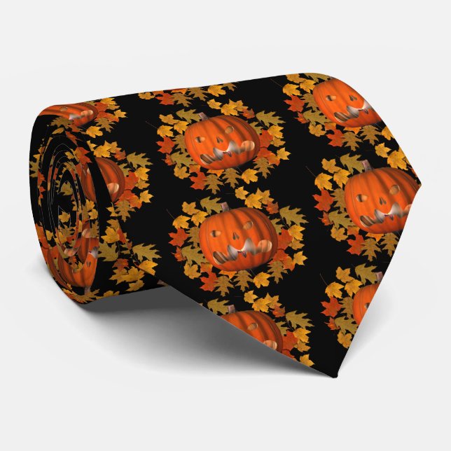 Pumpkin-Kürbislaterne Blätter Halloween Krawatte (Gerollt)