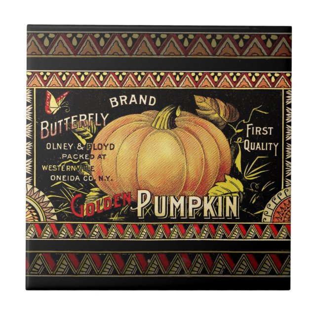 Pumpkin Label Antique Butterfly Marke Fliese (Vorderseite)