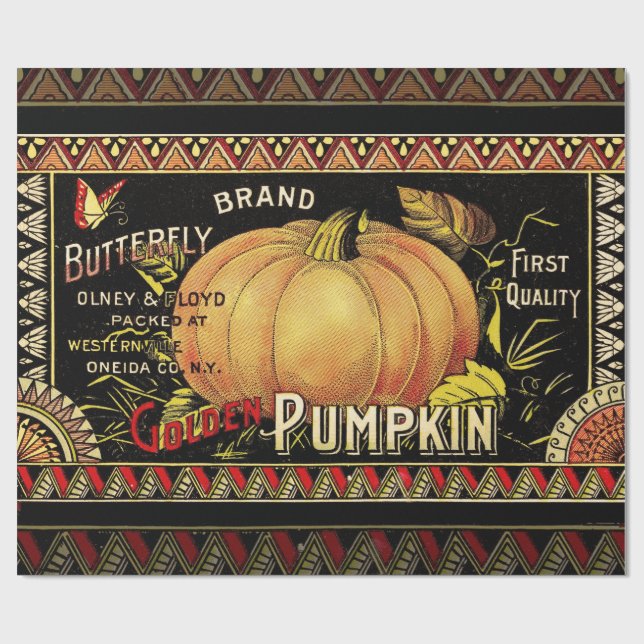 Pumpkin Label Antique Butterfly Marke Geschenkpapier (Flach)