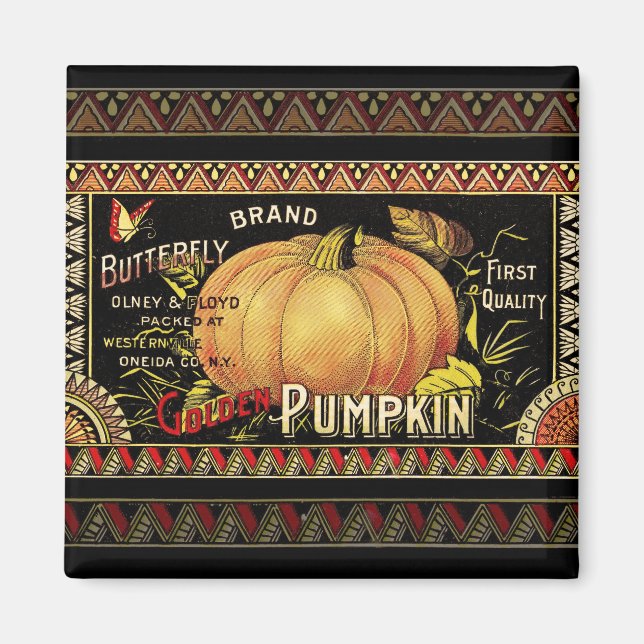 Pumpkin Label Antique Butterfly Marke Magnet (Vorne)