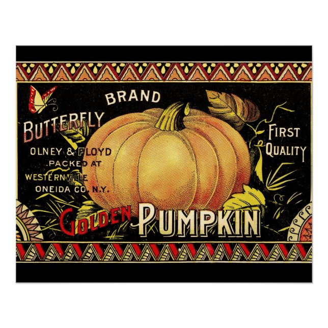 Pumpkin Label Antique Butterfly Marke Poster (Vorderseite)