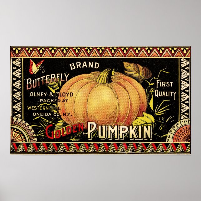 Pumpkin Label Antique Butterfly Marke Poster (Vorne)