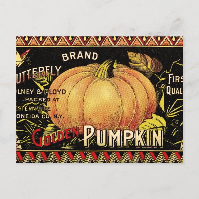 Pumpkin Label Antique Butterfly Marke Postkarte (Vorderseite)