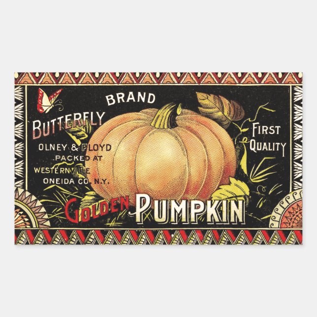 Pumpkin Label Antique Butterfly Marke Rechteckiger Aufkleber (Vorderseite)