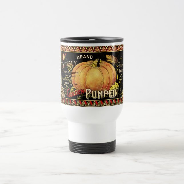 Pumpkin Label Antique Butterfly Marke Reisebecher (Mittel)
