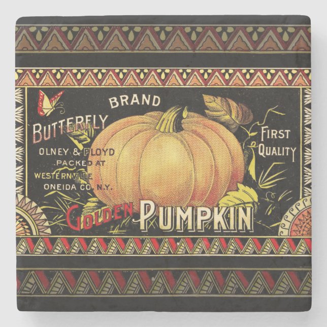 Pumpkin Label Antique Butterfly Marke Steinuntersetzer (Vorderseite)