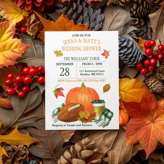 Pumpkin Latte Football Navy Green Polterabend Einladung (Von Creator hochgeladen)