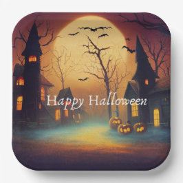 Pumpkin Lights Castle Halloween Pappteller