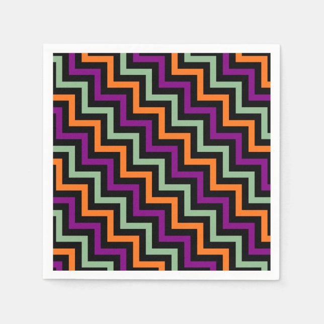 Pumpkin, Lila, Grün und Schwarz, Zickzack Papier Serviette (Vorderseite)