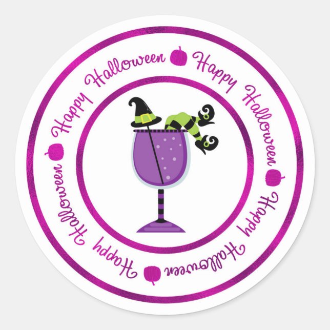 Pumpkin & Lila Hexencocktail Happy Halloween Runder Aufkleber (Vorderseite)