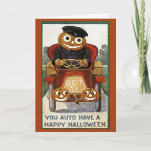 Pumpkin Man Driving a Car - Halloween Card Karte