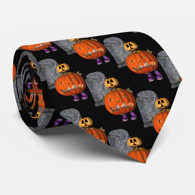 Pumpkin Man Grabstein Halloween Funny Krawatte (Gerollt)