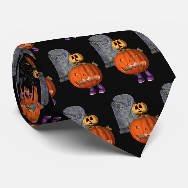 Pumpkin Man Grabstein Halloween Funny Krawatte (Gerollt)