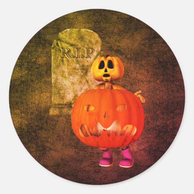 Pumpkin Man Grabstein Halloween Runder Aufkleber (Vorderseite)
