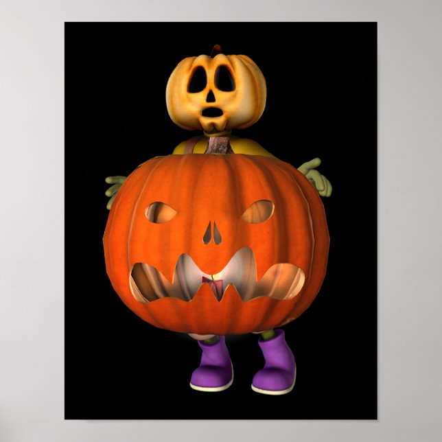 Pumpkin-Mann mit Gemeiner Kürbislaterne Halloween Poster (Vorne)