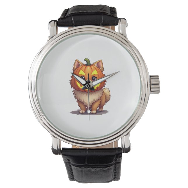 Pumpkin Mask Spitz Dog Armbanduhr (Vorderseite)