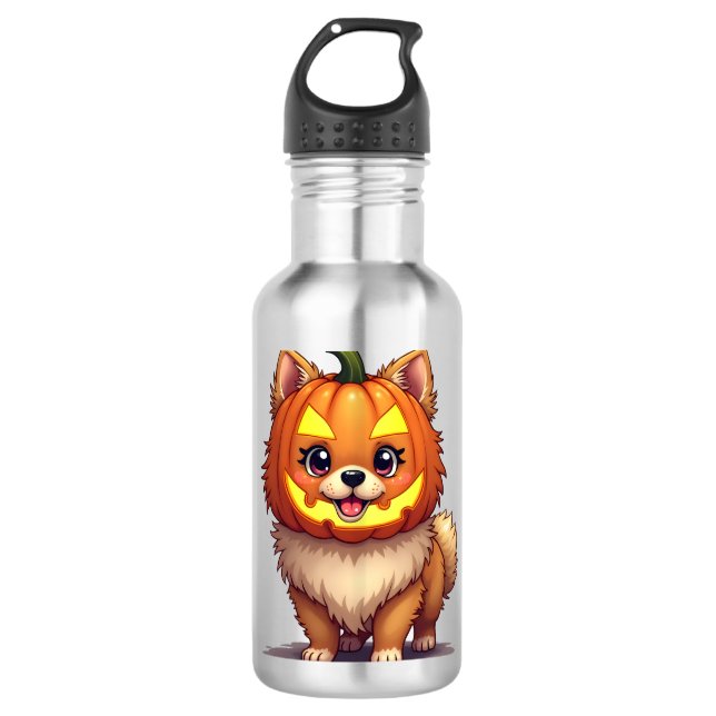 Pumpkin Mask Spitz Dog Edelstahlflasche (Vorderseite)