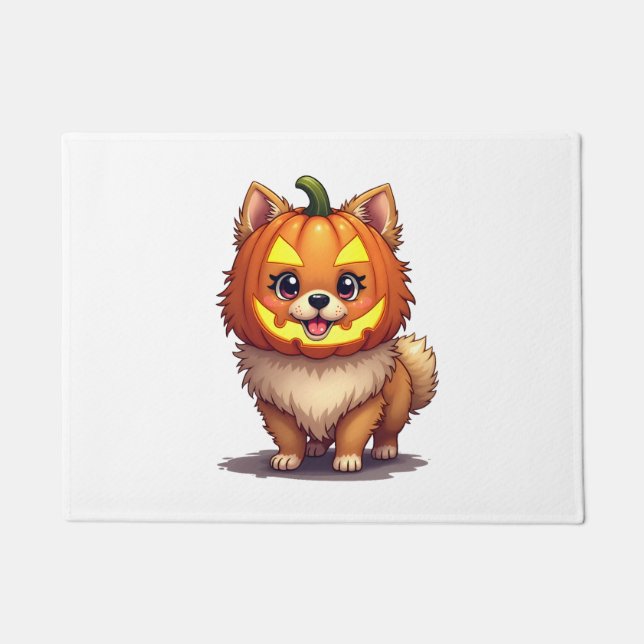 Pumpkin Mask Spitz Dog Fußmatte (Vorderseite)