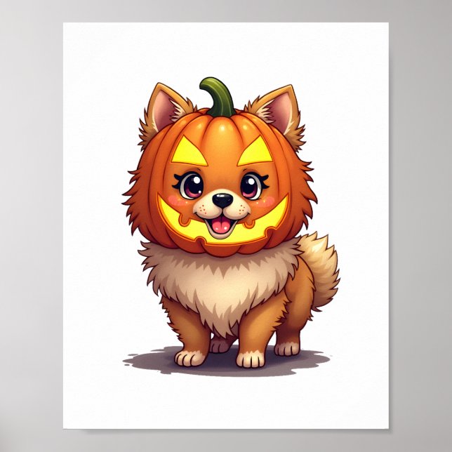 Pumpkin Mask Spitz Dog Poster (Vorne)