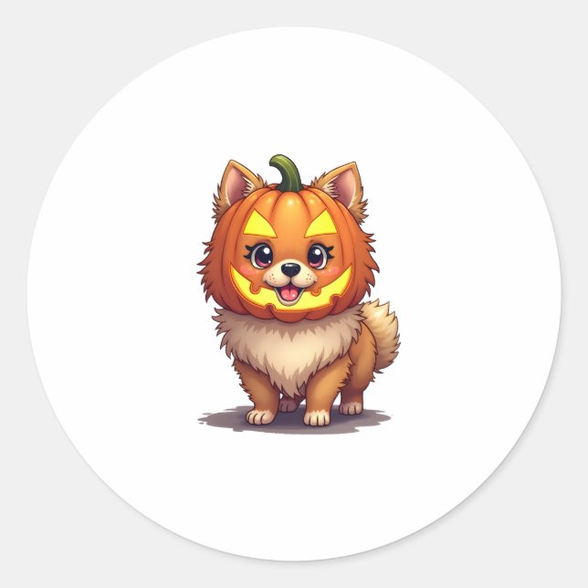 Pumpkin Mask Spitz Dog Runder Aufkleber (Vorderseite)
