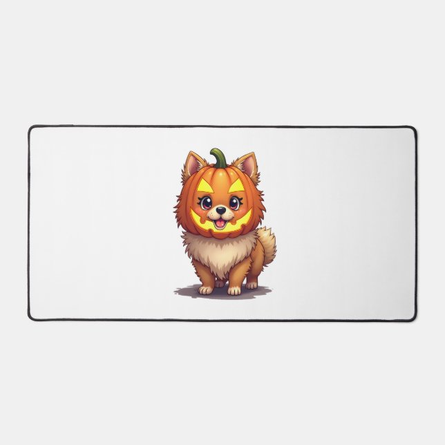 Pumpkin Mask Spitz Dog Schreibtischunterlage (Vorderseite)