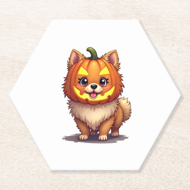 Pumpkin Mask Spitz Dog Untersetzer (Vorderseite)