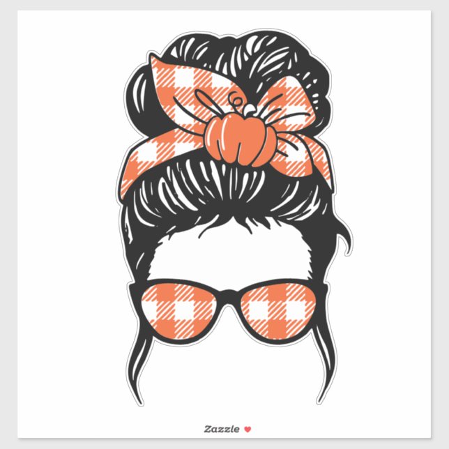Pumpkin Messy Bun Sticker – Fall Plaid Hair Bow  (Feuille)