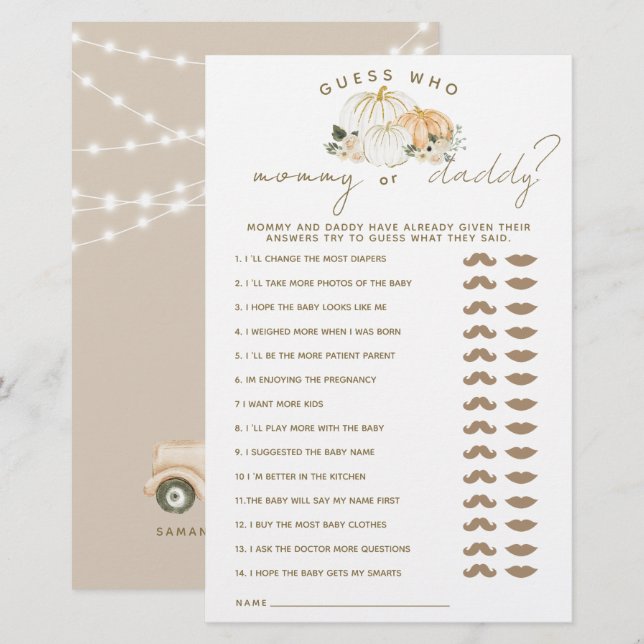 Pumpkin Minimalistisch Modern Fall Baby Showspiel (Vorne/Hinten)