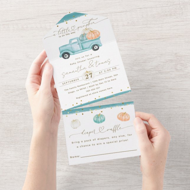 Pumpkin Minimalistisch Modern Fall Babydusche All In One Einladung (Abreißen)