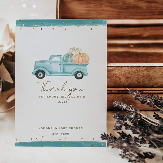 Pumpkin Minimalistisch Modern Fall Babydusche Dankeskarte (Von Creator hochgeladen)