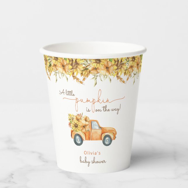Pumpkin Minimalistisch Modern Fall Babydusche Pappbecher (Vorderseite)