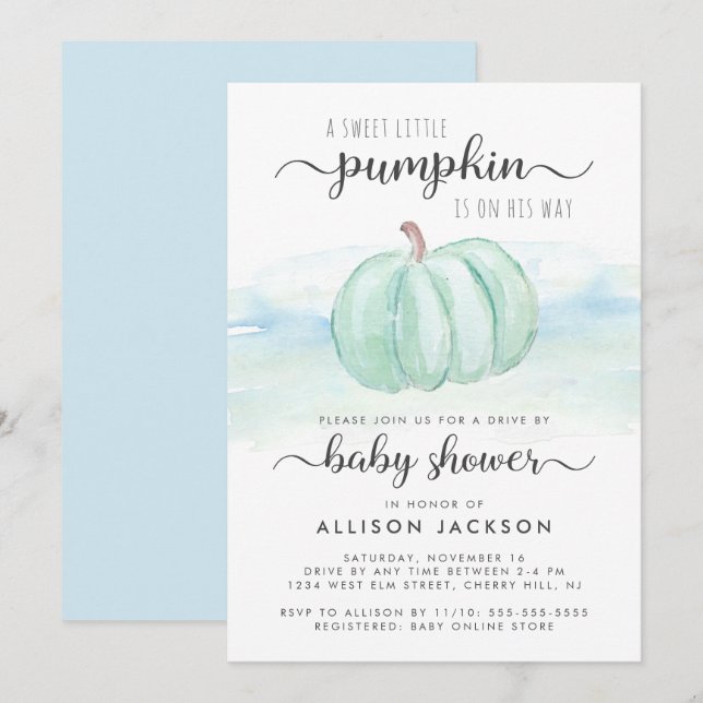 Pumpkin Mint Blue Baby Boy Drive by Dusche Einladung (Vorne/Hinten)