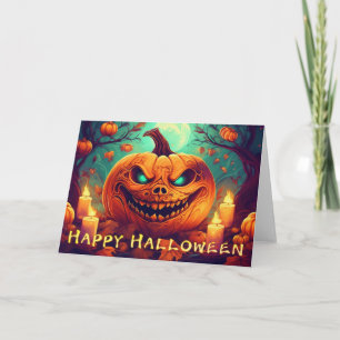 Pumpkin mit Beängstigendem Gesicht unter Kerzen, H Karte
