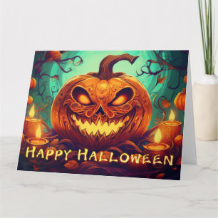 Pumpkin mit Beängstigendem Gesicht unter Kerzen, H Karte