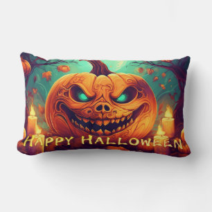 Pumpkin mit Beängstigendem Gesicht unter Kerzen, H Lendenkissen