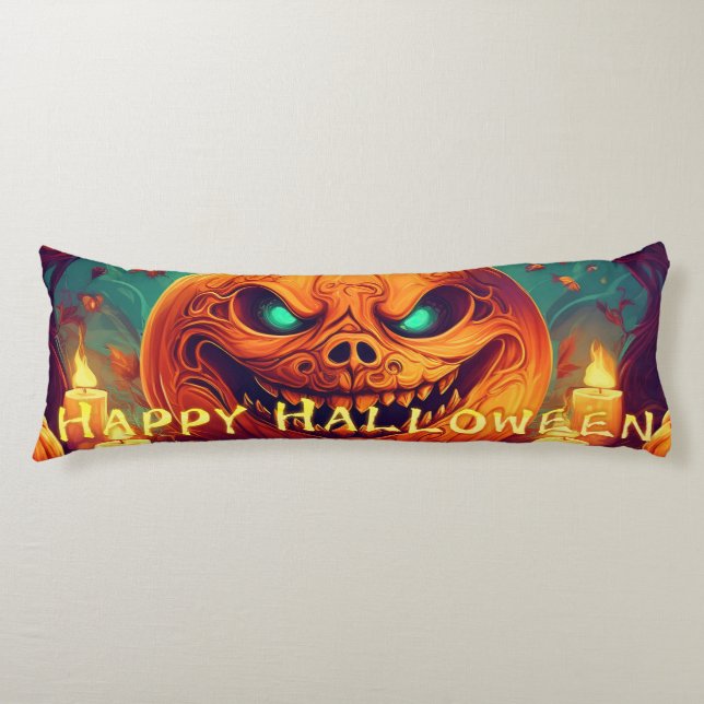 Pumpkin mit Beängstigendem Gesicht unter Kerzen, H Seitenschläferkissen (Vorderseite)