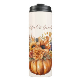 Pumpkin mit Blume- dankbar und dankbar- Thermosbecher