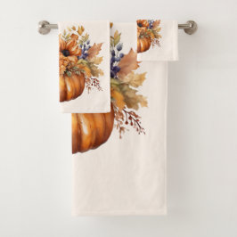 Pumpkin mit Blume-Herbst-Dekor Badhandtuch Set