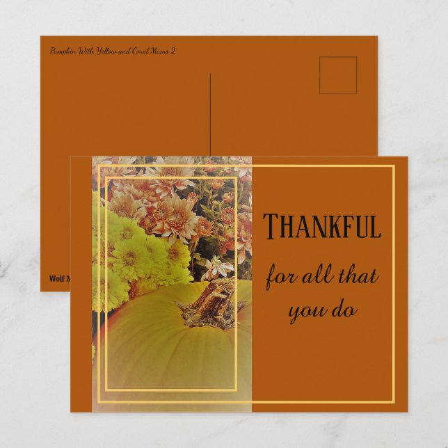 Pumpkin mit Chrysanthemen 2 / dankbar Postkarte (Vorne/Hinten)