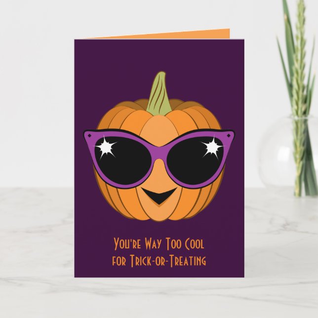 Pumpkin mit Cooler Retro Cat Sonnenbrille Hallowee Karte (Vorderseite)