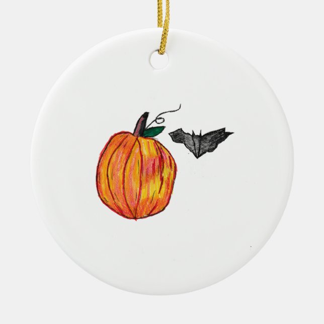 Pumpkin mit Gray Bat Keramik Ornament (Vorne)