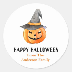 Pumpkin mit Hexenhut Halloween Runder Aufkleber