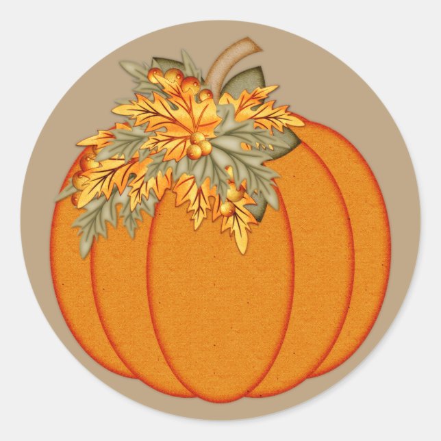 Pumpkin mit Orange Herbstleaves Runder Aufkleber (Vorderseite)