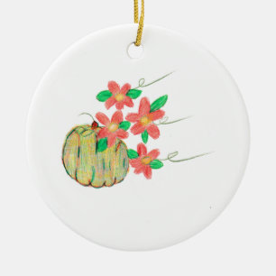 Pumpkin mit roten Blume Keramik Ornament
