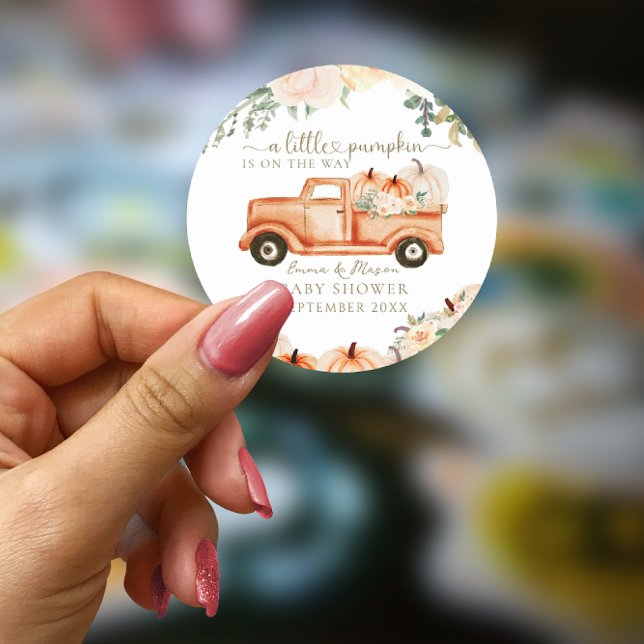 Pumpkin Moderne Minimalistisch Fall Neutrale Babyd Runder Aufkleber (Von Creator hochgeladen)