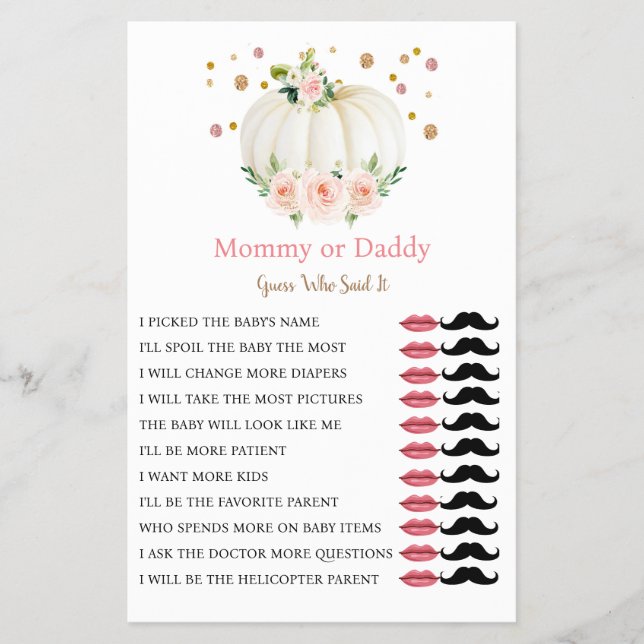 Pumpkin Mommy oder Daddy Girl Fall Baby Showspiel Flyer (Vorne)