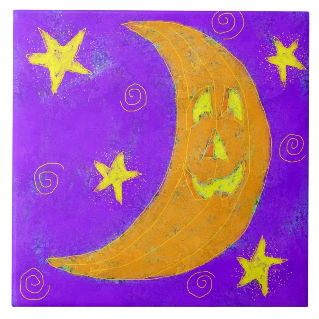 Pumpkin Moon Abstrakt Halloween Art Fliese (Vorderseite)