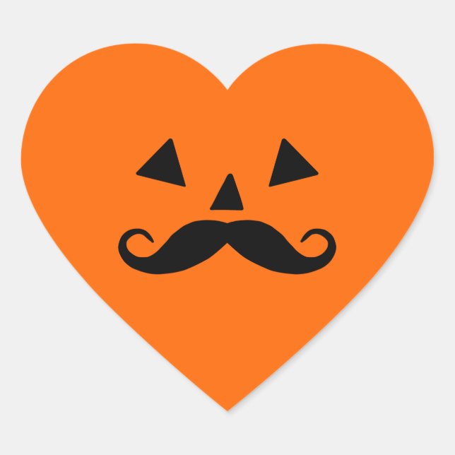 Pumpkin Mustache Halloween Herz-Aufkleber (Vorderseite)