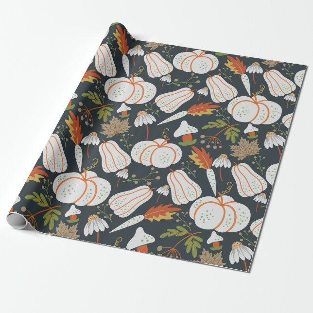 Pumpkin nahtloses Muster schwarz-weiß Geschenkpapier (Ungerollt)